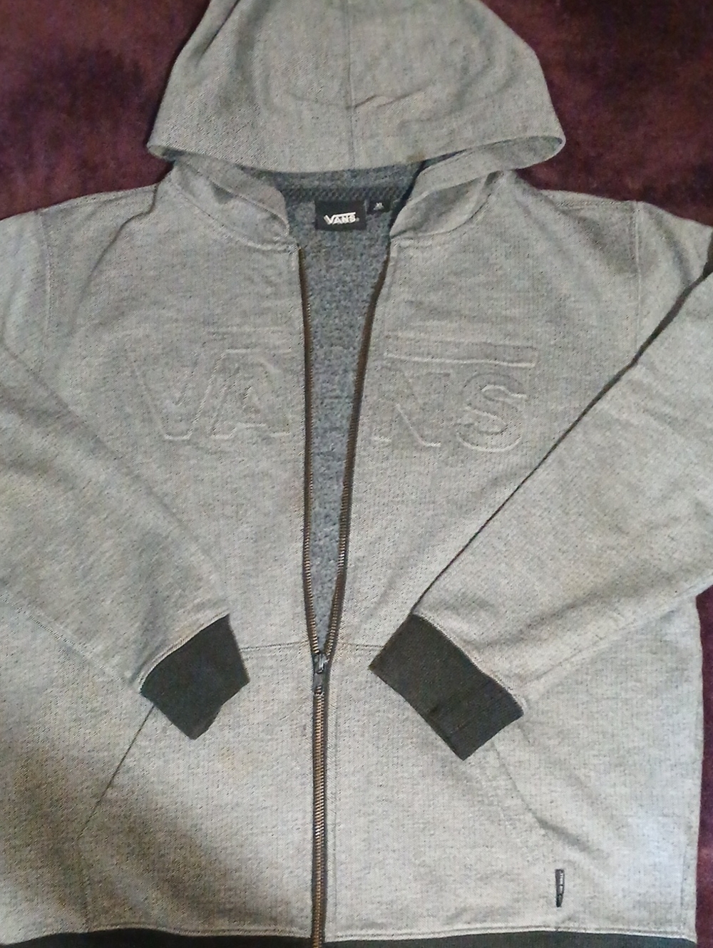 Vans Light Gray Hooded Zip Jacket with Black Cuffs